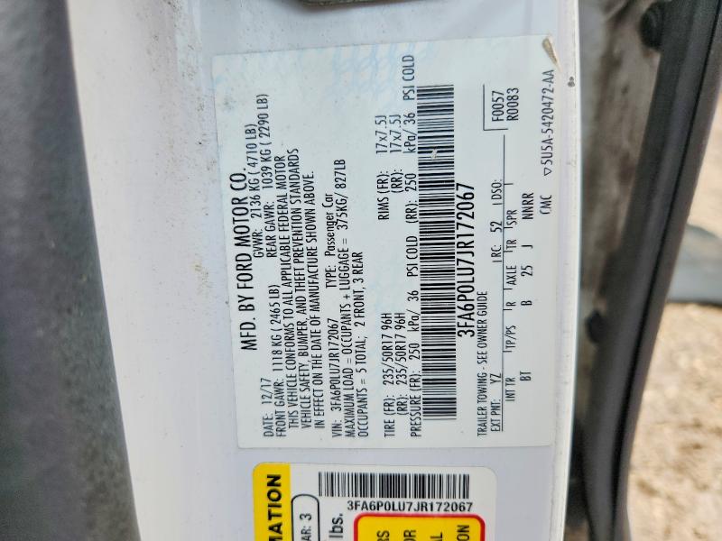 Aukcja sprzedaży 2018 Ford Fusion, vin: 3FA6P0LU7JR172067, numer aukcji: 69418836