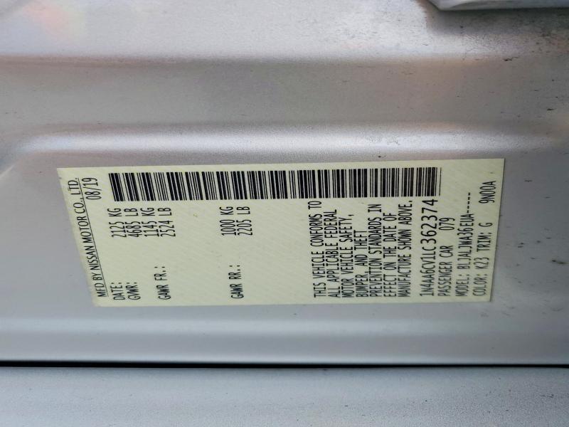 2020 Nissan Maxima მანქანა იყიდება აუქციონზე, vin: 1N4AA6CV1LC362374, აუქციონის ნომერი: 69083476