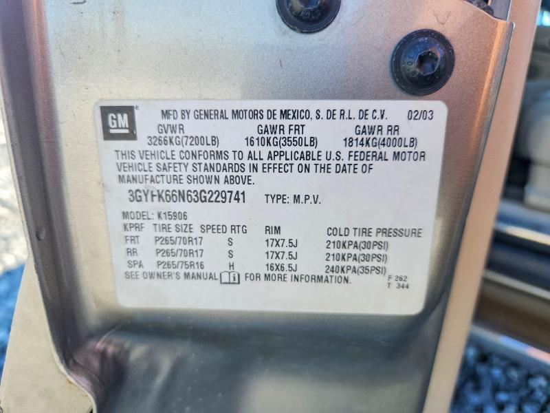 68661396 :رقم المزاد ، 3GYFK66N63G229741 vin ، 2003 Cadillac Escalade مزاد بيع