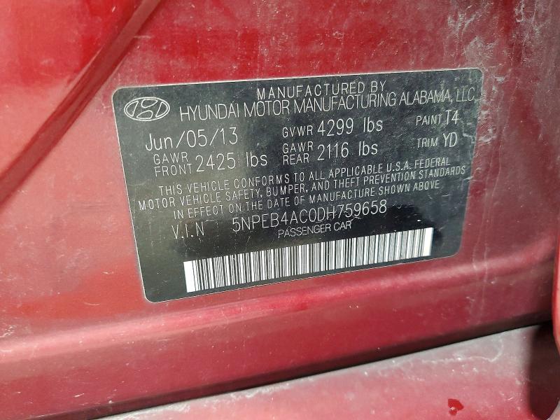 Aukcja sprzedaży 2013 Hyundai Sonata, vin: 5NPEB4AC0DH759658, numer aukcji: 69718726