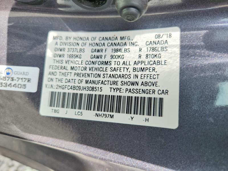 Продаж на аукціоні авто 2018 Honda Civic, vin: 2HGFC4B09JH308515, номер лоту: 69943796