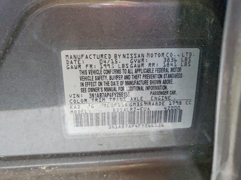 2015 Nissan Sentra მანქანა იყიდება აუქციონზე, vin: 3N1AB7AP4FY266156, აუქციონის ნომერი: 68084476