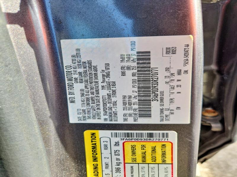 2013 Ford Fusion მანქანა იყიდება აუქციონზე, vin: 3FA6P0D93DR270771, აუქციონის ნომერი: 71030046