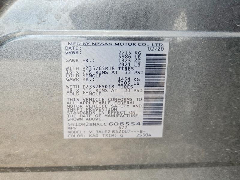 2020 Nissan Pathfinder მანქანა იყიდება აუქციონზე, vin: 5N1DR2BNXLC608554, აუქციონის ნომერი: 68705266