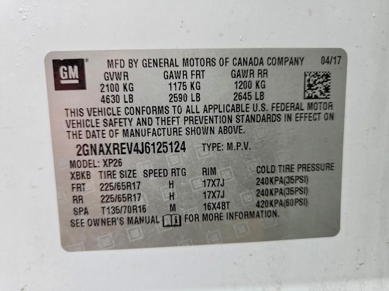 Продаж на аукціоні авто 2018 Chevrolet Equinox, vin: 2GNAXREV4J6125124, номер лоту: 68685606
