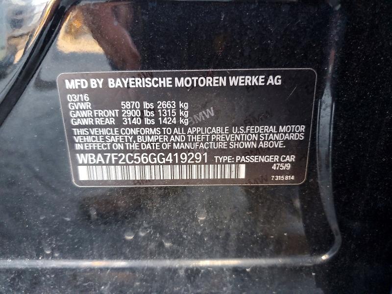 2016 Bmw 750 მანქანა იყიდება აუქციონზე, vin: WBA7F2C56GG419291, აუქციონის ნომერი: 68550806