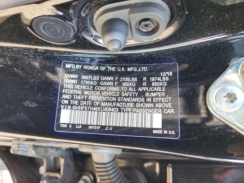 Aukcja sprzedaży 2019 Honda Civic, vin: SHHFK7H46KU409403, numer aukcji: 68989896