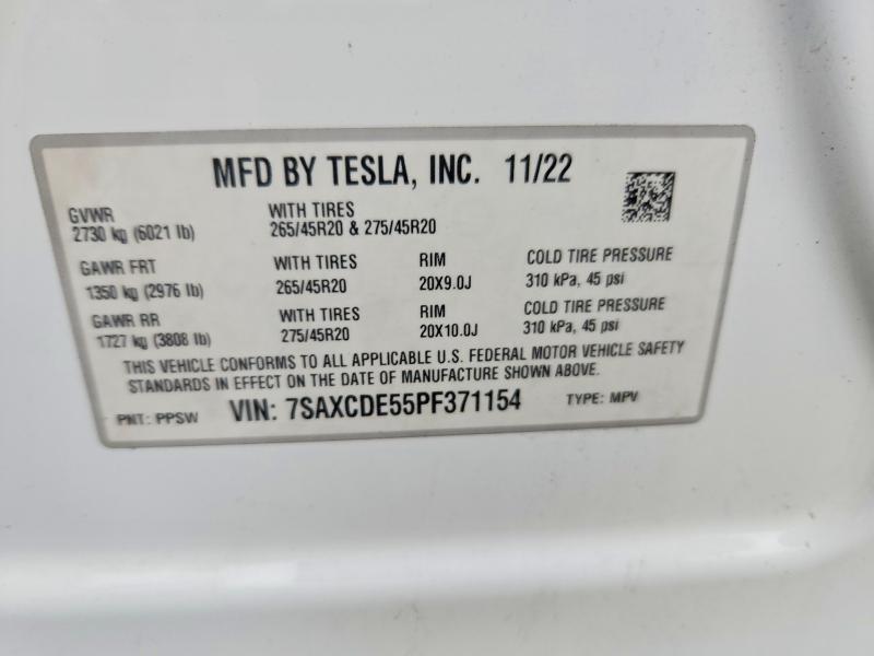 69103826 :رقم المزاد ، 7SAXCDE55PF371154 vin ، 2023 Tesla Model X مزاد بيع