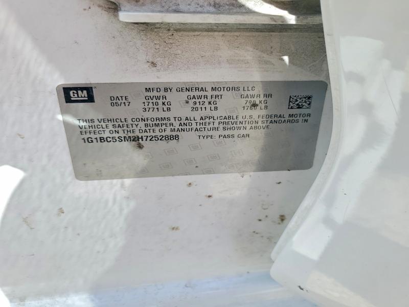 68669036 :رقم المزاد ، 1G1BC5SM2H7252888 vin ، 2017 Chevrolet Cruze مزاد بيع