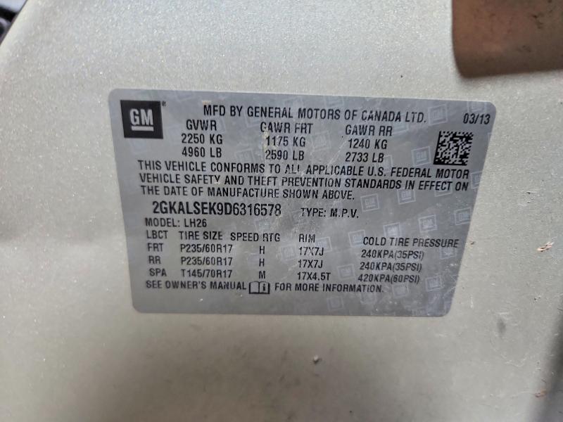 Aukcja sprzedaży 2013 Gmc Terrain, vin: 2GKALSEK9D6316578, numer aukcji: 67666066