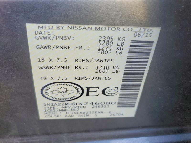 Продаж на аукціоні авто 2015 Nissan Murano, vin: 5N1AZ2MH6FN246080, номер лоту: 69723906
