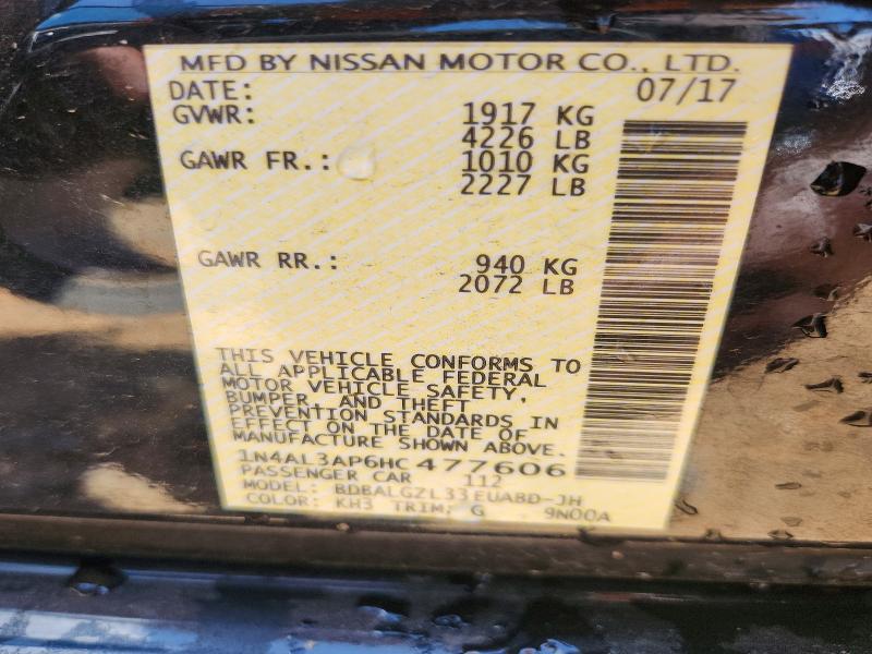 2017 Nissan Altima მანქანა იყიდება აუქციონზე, vin: 1N4AL3AP6HC477606, აუქციონის ნომერი: 67030466