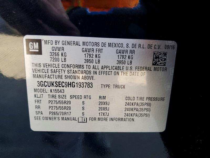 Aukcja sprzedaży 2017 Chevrolet Silverado, vin: 3GCUKSEC9HG193783, numer aukcji: 67541536