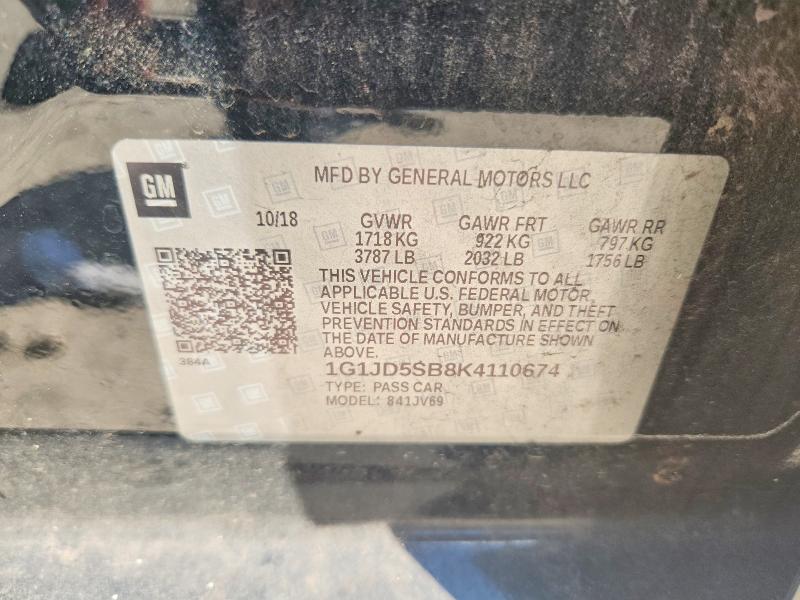 70033176 :رقم المزاد ، 1G1JD5SB8K4110674 vin ، 2019 Chevrolet Sonic مزاد بيع