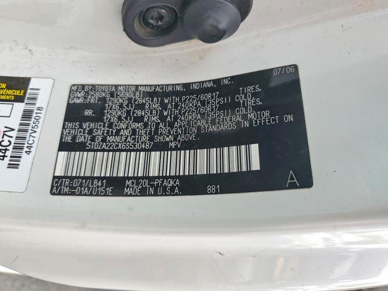 69211266 :رقم المزاد ، 5TDZA22CX6S530487 vin ، 2006 Toyota Sienna مزاد بيع