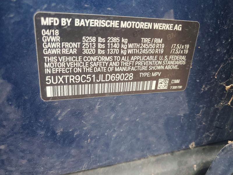 69824466 :رقم المزاد ، 5UXTR9C51JLD69028 vin ، 2018 Bmw X3 مزاد بيع