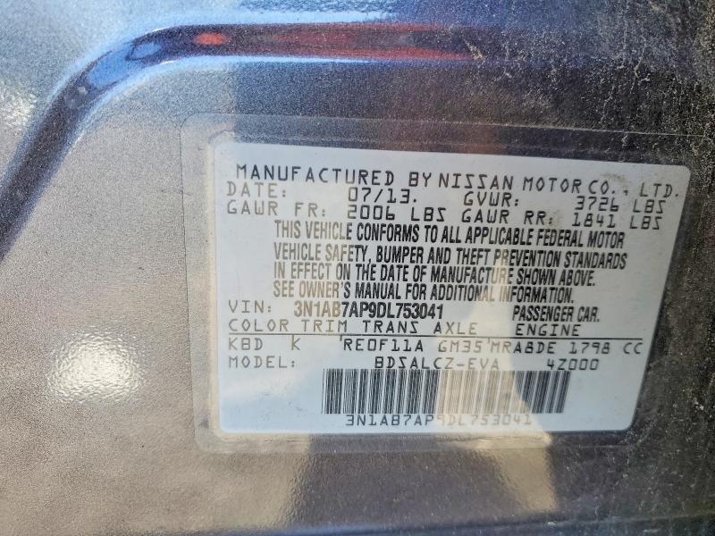 69692646 :رقم المزاد ، 3N1AB7AP9DL753041 vin ، 2013 Nissan Sentra مزاد بيع
