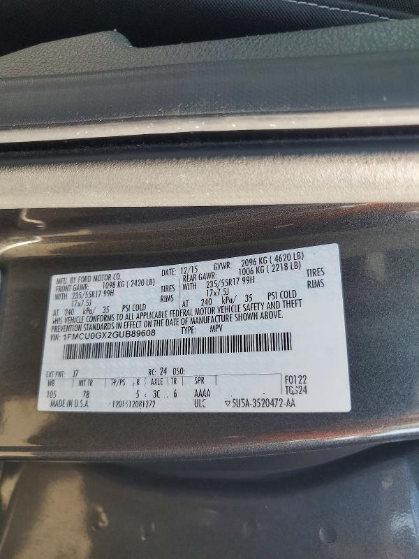 Aukcja sprzedaży 2016 Ford Escape, vin: 1FMCU0GX2GUB89608, numer aukcji: 70291016