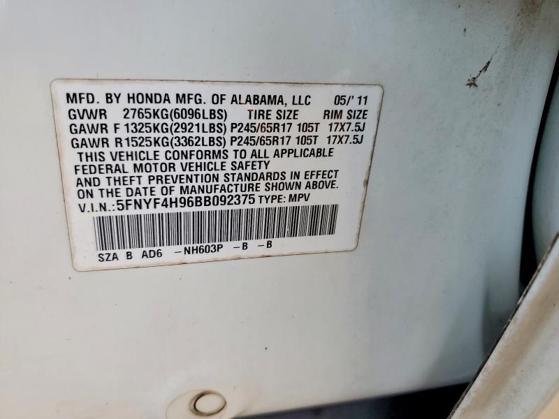 Продаж на аукціоні авто 2011 Honda Pilot, vin: 5FNYF4H96BB092375, номер лоту: 69538486