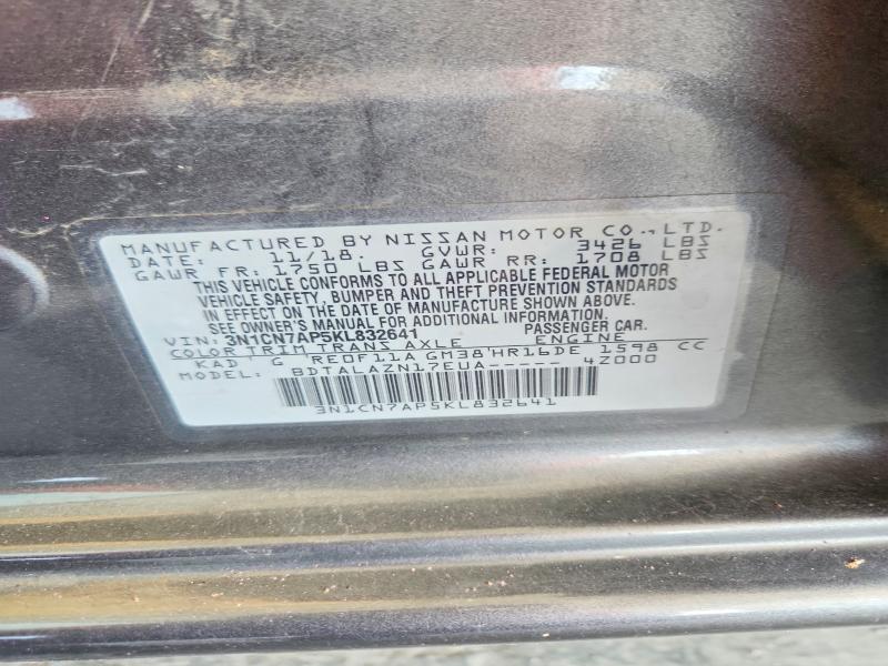 Aukcja sprzedaży 2019 Nissan Versa, vin: 3N1CN7AP5KL832641, numer aukcji: 69215486