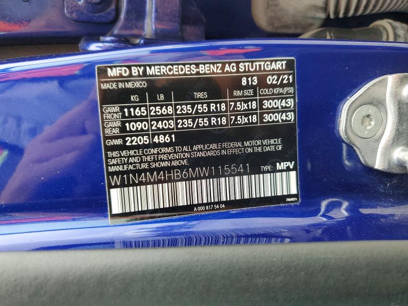 69911986 :رقم المزاد ، W1N4M4HB6MW115541 vin ، 2021 Mercedes-benz Glb مزاد بيع
