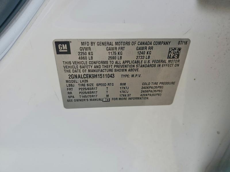 69674096 :رقم المزاد ، 2GNALCEK9H1511043 vin ، 2017 Chevrolet Equinox مزاد بيع