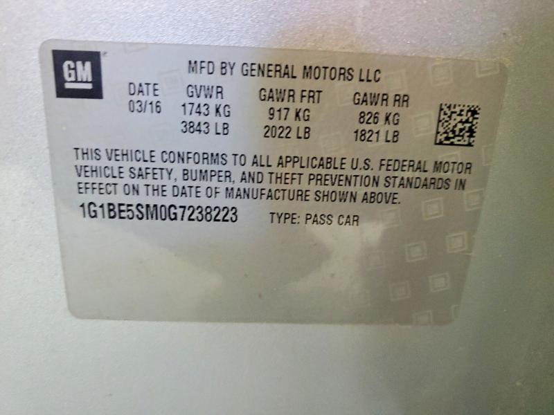 Aukcja sprzedaży 2016 Chevrolet Cruze, vin: 1G1BE5SM0G7238223, numer aukcji: 69357736
