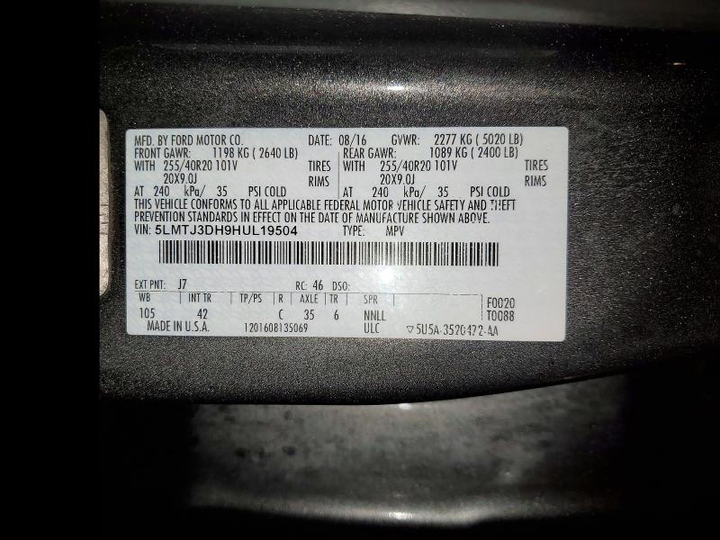 69635766 :رقم المزاد ، 5LMTJ3DH9HUL19504 vin ، 2017 Lincoln Mkc مزاد بيع