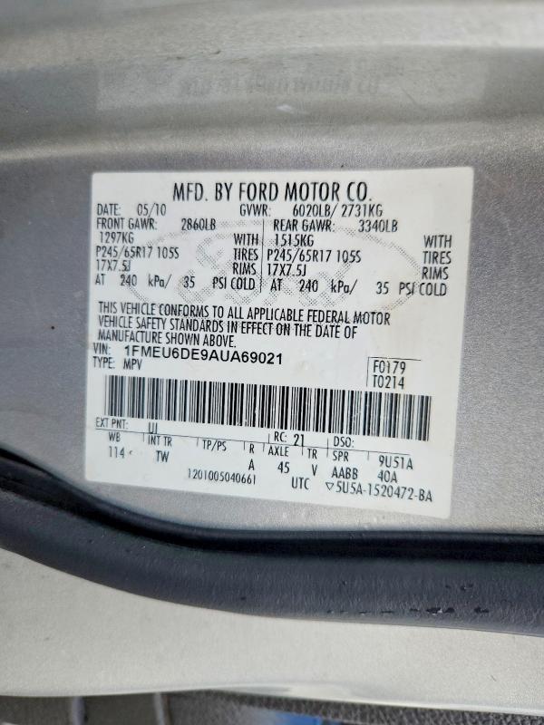 69124166 :رقم المزاد ، 1FMEU6DE9AUA69021 vin ، 2010 Ford Explorer مزاد بيع