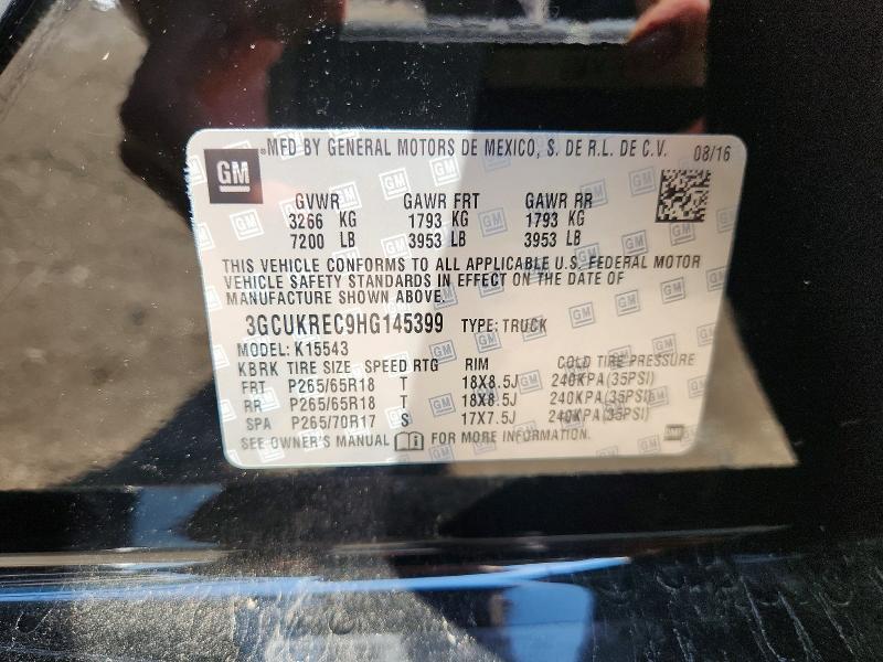 67163766 :رقم المزاد ، 3GCUKREC9HG145399 vin ، 2017 Chevrolet Silverado مزاد بيع
