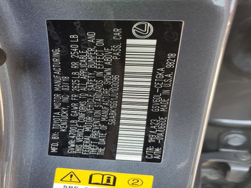 2018 Lexus Es მანქანა იყიდება აუქციონზე, vin: 58ABK1GG1JU103096, აუქციონის ნომერი: 66633516