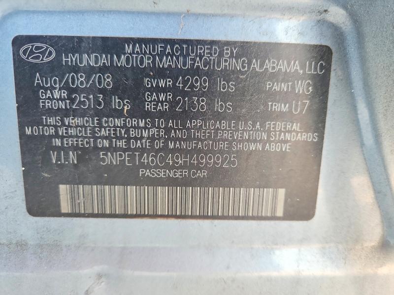 68590006 :رقم المزاد ، 5NPET46C49H499925 vin ، 2009 Hyundai Sonata مزاد بيع