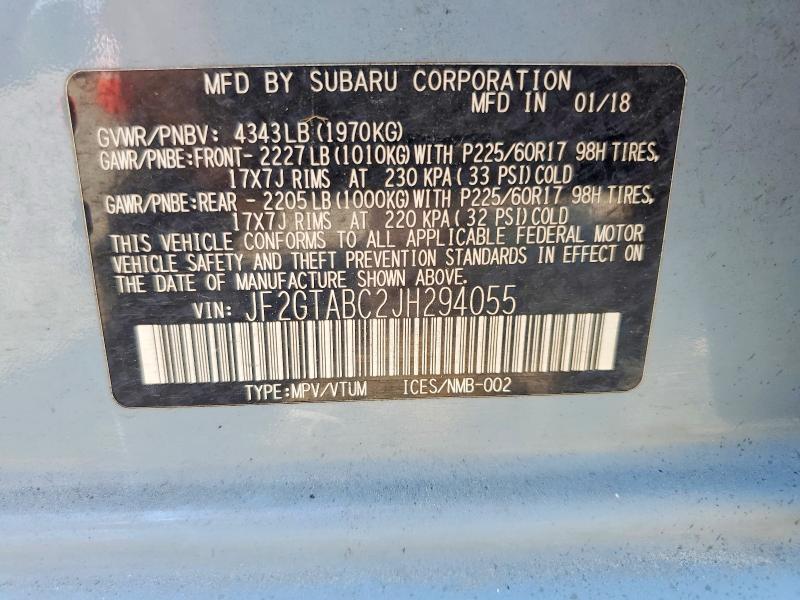 66925916 :رقم المزاد ، JF2GTABC2JH294055 vin ، 2018 Subaru Crosstrek مزاد بيع