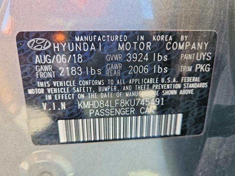 69828416 :رقم المزاد ، KMHD84LF8KU745491 vin ، 2019 Hyundai Elantra مزاد بيع