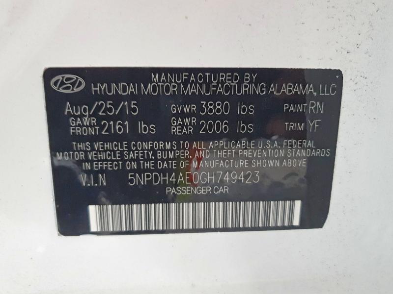 Aukcja sprzedaży 2016 Hyundai Elantra, vin: 5NPDH4AE0GH749423, numer aukcji: 68131206