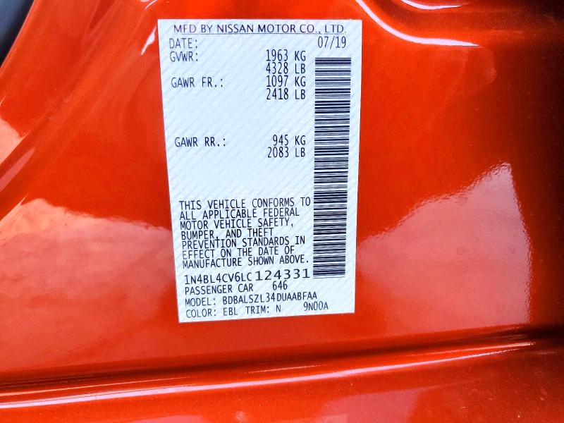Aukcja sprzedaży 2020 Nissan Altima, vin: 1N4BL4CV6LC124331, numer aukcji: 70705476