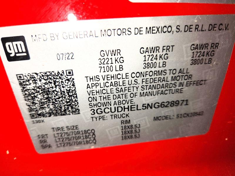 Auction sale of the 2022 Chevrolet Silverado, vin: 3GCUDHEL5NG628971, lot number: 64707816