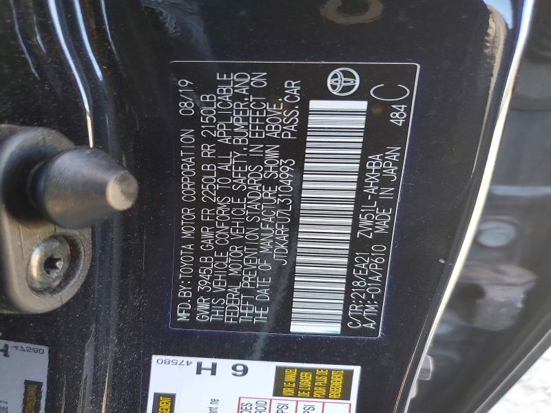 70697916 :رقم المزاد ، JTDKARFU7L3104993 vin ، 2020 Toyota Prius مزاد بيع