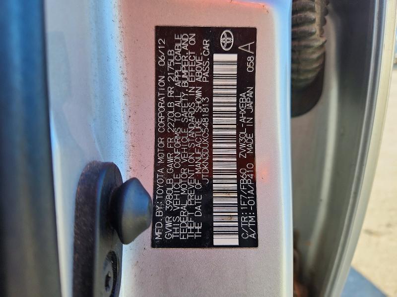 70184686 :رقم المزاد ، JTDKN3DUXC5481813 vin ، 2012 Toyota Prius مزاد بيع