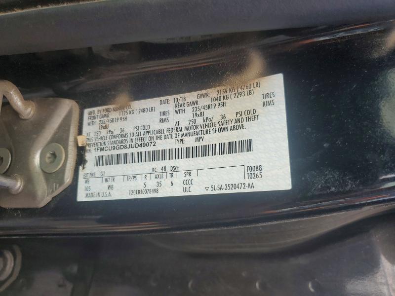 65952856 :رقم المزاد ، 1FMCU9GD8JUD49072 vin ، 2018 Ford Escape مزاد بيع