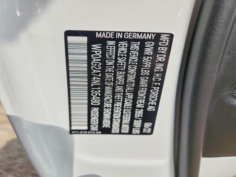 Aukcja sprzedaży 2022 Porsche Panamera, vin: WP0AG2A74NL135480, numer aukcji: 67081346