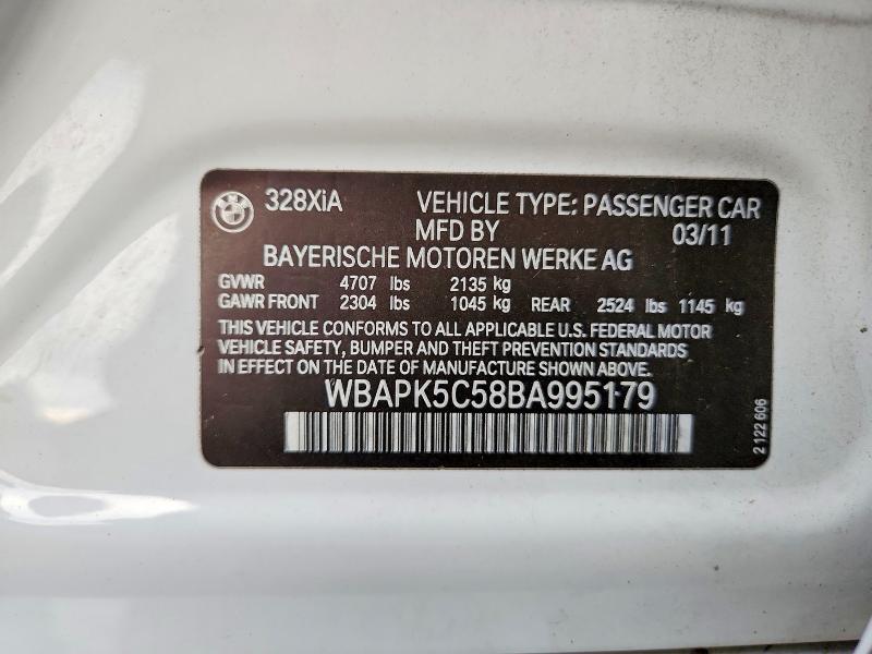 2011 Bmw 328 მანქანა იყიდება აუქციონზე, vin: WBAPK5C58BA995179, აუქციონის ნომერი: 69533106