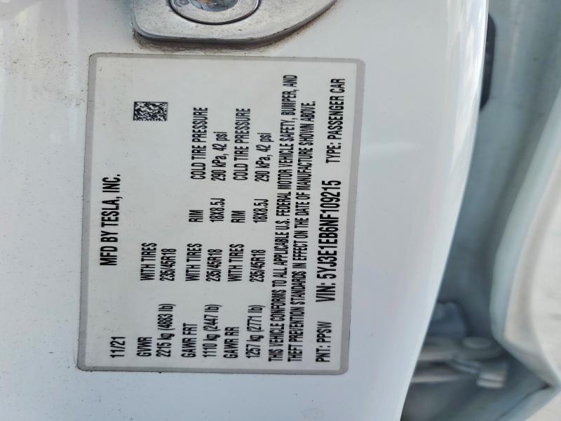 Aukcja sprzedaży 2022 Tesla Model 3, vin: 5YJ3E1EB6NF109215, numer aukcji: 69064876