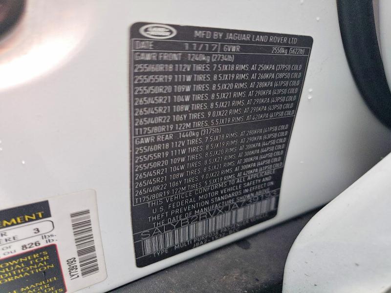 2018 Land Rover Range Rover Velar მანქანა იყიდება აუქციონზე, vin: SALYB2RVXJA739193, აუქციონის ნომერი: 66811866