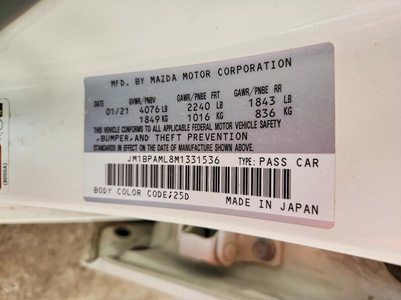 Aukcja sprzedaży 2021 Mazda 3, vin: JM1BPAML8M1331536, numer aukcji: 69168296