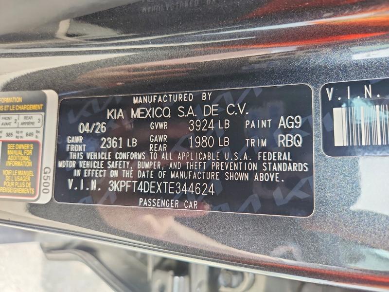2026 Kia K4 მანქანა იყიდება აუქციონზე, vin: 3KPFT4DEXTE344624, აუქციონის ნომერი: 70785256