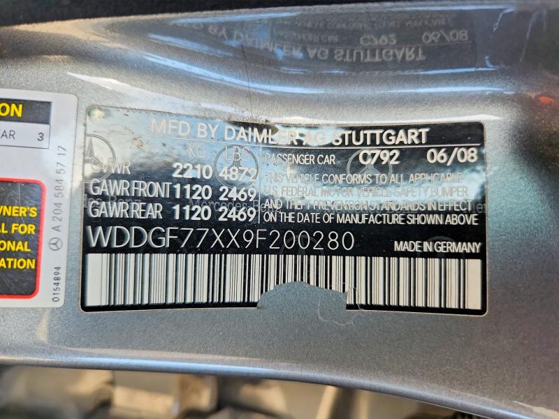 Продаж на аукціоні авто 2009 Mercedes-benz C, vin: WDDGF77XX9F200280, номер лоту: 69608736
