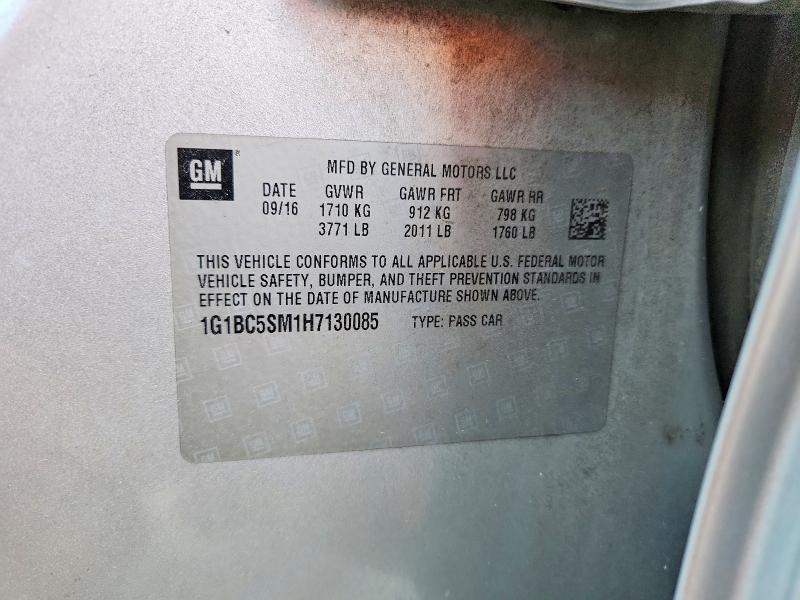 70428476 :رقم المزاد ، 1G1BC5SM1H7130085 vin ، 2017 Chevrolet Cruze مزاد بيع