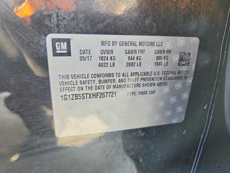 2017 Chevrolet Malibu მანქანა იყიდება აუქციონზე, vin: 1G1ZB5STXHF267721, აუქციონის ნომერი: 67938696