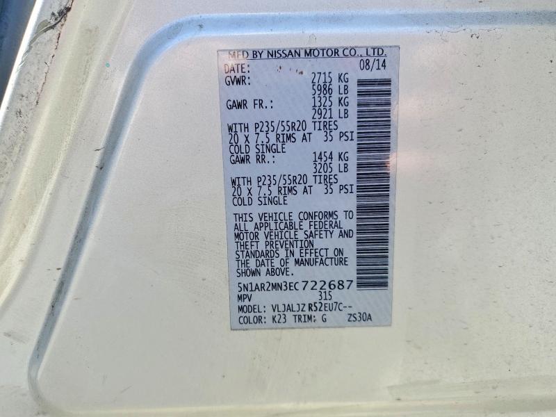 Aukcja sprzedaży 2014 Nissan Pathfinder, vin: 5N1AR2MN3EC722687, numer aukcji: 68063636